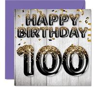 100th Birthday Card for Men - Black & Gold Glitter Balloons - Happy Birthday Cards for 100 Year Old Man Dad Great Grandad Grandpa Gran, 145mm Hundredth Greeting Cards Gift