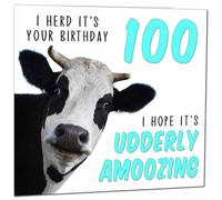 100th Birthday Card for Men Women Cow Pun Funny Birthday Card for 100 Year old Woman Ladies Grandma Nan Mum Aunt Friend Sister hundredth hundred Nanny