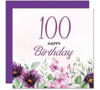 100th Birthday Card for Men women - Purple Floral Birthday Card for 100 Year old Woman Ladies Grandma Nan Mum Aunt Nan Friend Sister hundredth hundred Nanny