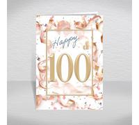 100th Birthday Card for Women - Elegant Rose Gold Confetti & Streamer Theme with Printed 'have a Great birthday!' Inside - Classy Female Greeting: Happy 100th Card (Size A5)