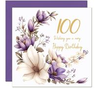 100th Birthday Card Purple & White Flowers - Floral Classy Birthday Card for 100 Year old hundredth hundred