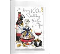 100th Birthday Card - Wine Bottle, Decanter and Glass