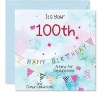 100th Birthday Cards for Men - Party Bunting - Happy Birthday Card for 100 Year Old Man Dad Husband Great Grandad Grandpa, 145mm Bday Greeting Cards