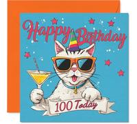 100th Birthday Cards for Men Women - Meowgical Day - Happy Birthday Card for 100 Year Old Man Woman Grandad Auntie Wife Husband, 145mm Bday Greeting Cards