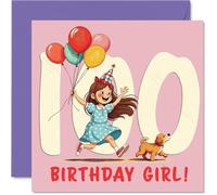 100th Birthday Cards for Women - Balloon Girl - Happy Birthday Card for 100 Year Old Woman Grandma Auntie Gran Wife, 145mm Bday Greeting Cards