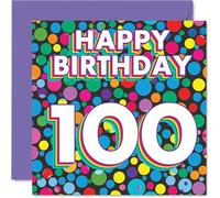 100th Birthday Cards for Women Men - Funky Rainbow Dots - Happy Birthday Card for 100 Year Old Woman Man Auntie Husband Nan Nanny, 145mm Bday Greeting Cards