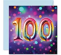 100th Birthday Cards for Women Men - Rainbow Foil Balloon - Happy Birthday Card for 100 Year Old Woman Man Grandma Grandad Nan Nanny, 145mm Bday Greeting Cards