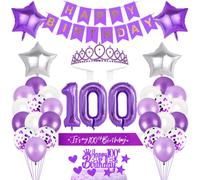 100th Birthday Decorations Girls Birthday Princess Crown Birthday Sash Happy Birthday Banner Cake Toppers Number Balloons Decorations Set for 100 Years Old Birthday Party Supplies, Warm Photo Backdrop
