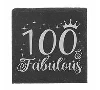 100th Birthday Gift for Women 100 & Fabulous Engraved Slate Coaster Present for 100 Year Old Etched Natural Slate Placemat (Square Coaster)