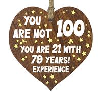100th Birthday Gift For Women Men Wooden Heart Plaque, Dark Wood Sign Keepsake, Happy Birthday Mum, Grandma, Dad, Husband, Wife, Uncle, Mum Gifts From Son, Nan, Grandad Birthday Present