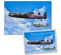 100th Birthday Gifts for Men - WW2 Airplane Bday Card with Matching Unframed A4 Print for him - Unique idea 100 Year Old Man - Keepsake Mens Gift - Special Lancaster Bomber & Spitfire Plane Art