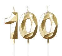100th Birthday Number Candle, Gold, Happy Birthday Candle Topper Decorations for Party, Wedding, Anniversary