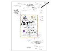 100th Birthday Party Guest Book Poster - Table Centerpiece Decoration Banner for Women or Men Turning 100 years old - Sweet Guest Book Alternative - Size A3 Art Anniversary Keepsake Sign for Wishes
