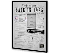 100th Birthday Poster 8 x 10 Party Sign - Born 100 Years Ago Table Party Supplies. Back In 1925 Home Decor Bday Card. Wedding Anniversary Banner with Fun Facts for Her or Him Turning 100 Years Old