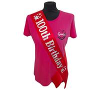 100th Birthday Sash - 100 Star Birthday Sash - Beautiful Quality Red Ribbon and Holographic Silver Font - 100th Birthday Sash