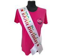 100th Birthday Sash - 100 Star Birthday Sash - Beautiful Quality White Ribbon and Holographic Rainbow Font - 100th Birthday Sash