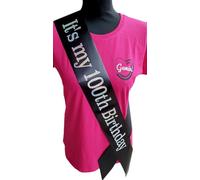 100th Birthday Sash - Its my 100th Birthday Sash - Beautiful Quality Black Ribbon and Holographic Silver Font - 100th Birthday Sash