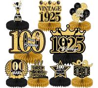100th Birthday Table Decorations Men - 9 Pcs Black Gold 100th Vintage Honeycomb Centerpieces Table Topper For Women Cheers To 100 Years Old Party Anniversary Celebration