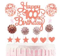 100th Cake Decorations Happy Birthday Cake Picks Heart Star Paper-fans Balloon Decor Cupcake Topper for 100th Decorations Party Supplies