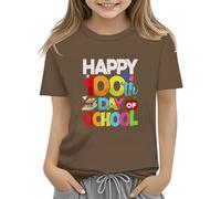 100th Day of School Celebration for Girls and Boys Kids T Shirts Fun Colorful Numbers Toy Truck Football Basketball Girls Size 5 Clothes (Coffee, 10-11Years)