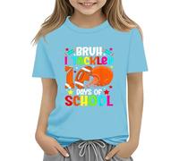 100th Day of School Celebration for Girls and Boys Kids T Shirts Fun Colorful Numbers Toy Truck Football Basketball Christmas for Girls (Sky Blue, 6-7 Years)