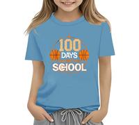 100th Day of School Celebration for Girls and Boys Kids T Shirts Fun Colorful Numbers Toy Truck Football Basketball Girls Christmas (Light Blue, 8-9 Years)
