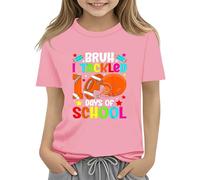 100th Day of School Celebration for Girls and Boys Kids T Shirts Fun Colorful Numbers Toy Truck Football Basketball Christmas for Girls (Pink, 10-11Years)