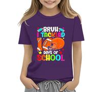 100th Day of School Celebration for Girls and Boys Kids T Shirts Fun Colorful Numbers Toy Truck Football Basketball Christmas for Girls (Purple, 10-11Years)