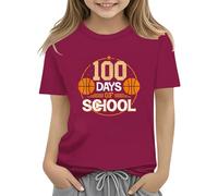 100th Day of School Celebration for Girls and Boys Kids T Shirts Fun Colorful Numbers Toy Truck Football Basketball Girls Christmas (Watermelon Red, 6-7 Years)
