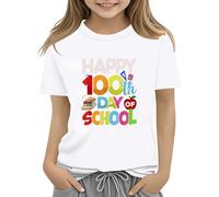 100th Day of School Celebration for Girls and Boys Kids T Shirts Fun Colorful Numbers Toy Truck Football Basketball Girls Size 5 Clothes (White, 6-7 Years)