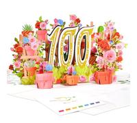100th Flower Birthday Pop Up Card for Women - Elegant 3D Garden Scene with Roses, Butterfly, Sparkling Gold “100” - Floral Milestone Greeting Card for Her - Includes Envelope and Blank Note