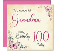 100th Grandma Birthday Card - Beautiful Butterfly Floral Grandmother Birthday Card for 100 Year old hundredth hundred