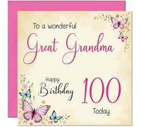 100th Great Grandma Birthday Card - Beautiful Butterfly Floral Great Grandmother Birthday Card for 100 Year old hundredth hundred