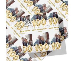 100th Milestone Birthday Balloons Personalised Wrapping Paper - Add Any Name and Photo-100-A1 Sheet - 594mm x 840mm