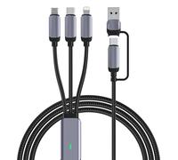 100W 5-in-1 Multi Charging Cable, 1.8M/6Ft USB Nylon Braided Sync Charger Cord with Micro USB Type C Lightning Connector Supports 2.4A Fast Charging for Android/iPhone/iOS/Samsung/Huawei