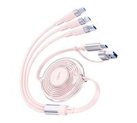 100W 5-in-1 Retractable Charging Cable, Lightn-ing/Micro USB/Type C Multi Charger Cord for iPhones, iPads, MacBook, Tablets, Galaxy, Note & More - 4Ft/1.2M 5A Fast Charging, Durable & Portable, Pink