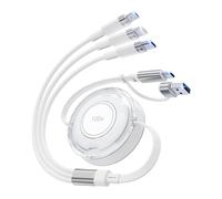 100W 5-in-1 Retractable Charging Cable, Lightn-ing/Micro USB/Type C Multi Charger Cord for iPhones, iPads, MacBook, Tablets, Galaxy, Note & More - 4Ft/1.2M 5A Fast Charging, Durable & Portable, White
