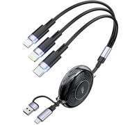 100W 5-in-1 Retractable Charging Cable, Lightn-ing/Micro USB/Type C Multi Charger Cord for iPhones, iPads, MacBook, Tablets, Galaxy, Note & More - 4Ft/1.2M 5A Fast Charging, Durable & Portable, Black