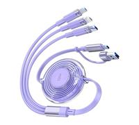 100W 5-in-1 Retractable Charging Cable, Lightn-ing/Micro USB/Type C Multi Charger Cord for iPhones, iPads, MacBook, Tablets, Galaxy, Note & More - 4Ft/1.2M 5A Fast Charging, Durable & Portable, Purple