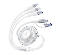 100W 5-in-1 Retractable Charging Cable, Lightn-ing/Micro USB/Type C Multi Charger Cord for iPhones, iPads, MacBook, Tablets, Galaxy, Note & More - 4Ft/1.2M 5A Fast Charging, Durable & Portable, White