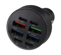 100w 8-port Car Charger with Digital Voltage Display 4x Usb-a 4x Pd Quick Charging Ports for 15/14/ For Galaxy Abs Aluminum Alloy 12-24v Input