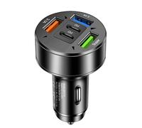 100W Car Charger | CigaretteLighter USB Charger 5-Port PD3.0 Fast Charging | 3.8x6.2cm Car Phone Multi Charging Adapter With LCD Display, Premium Metal Alloy, Automatically Adapts To Best Charging Mode