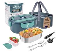 100W Electric Heated Lunch Box, 1.5L Removable Stainless Steel Container, Leakproof Food Warmer for Adults, 12V/24V Car & Truck + 110-230V Home/Office (100W Upgraded Fast Heating)
