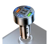 100W Five-port Fast Car Charger With Digital Display 3.8x6.2 Cm