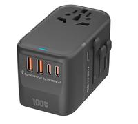 100W GaN Charger REFLEX POWER Universal Travel Adapter GaN Charging Hub, Worldwide USB-C Charger with 5 USB Ports (2 Type A & 3 Type C), International Power Adapter for UK/EU/USA/AUS