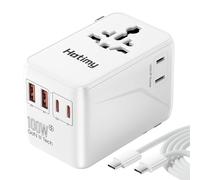 100W GaN Universal Travel Adapter Worldwide, International Travel Plug Adapter with 2PD USB-C & 2QC USB-A, All in One Universal Plug Adapter with Dual 10A Fuses for Laptops, Tablets, Phones