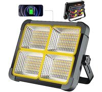 100W LED Solar Work Light with 12000mAh Power Bank- IP53 Waterproof, 4 Modes & Stepless Dimming, USB Output, Rechargeable Flood Light for Camping, Emergencies, Car Repair