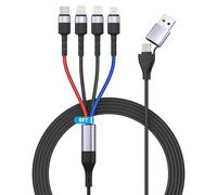 100W Multi Charging Cable, 4 in 2 Fast Charging Cord, 6FT Multiple USB Charger Cable Nylon Braided with USB C/Lightn-ing/Micro Connectors for iPhone, iOS,Samsung, Android, Galaxy, Xiaomi, Oneplus, etc
