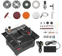 100W Multi-Functional Table Saw Mini Desktop Electric Cutter Speed & Angle Adjustable 16MM Cutting Depth with Blade Flexible Shaft and More Accessories for Wood Plastic Acrylic (British Plug)