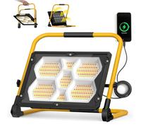 100W Rechargeable LED Work Light with 3 Color Temperatures, 2 Brightness Levels & USB-A Charging Port - IP65 Waterproof for Construction Sites & Outdoor Use